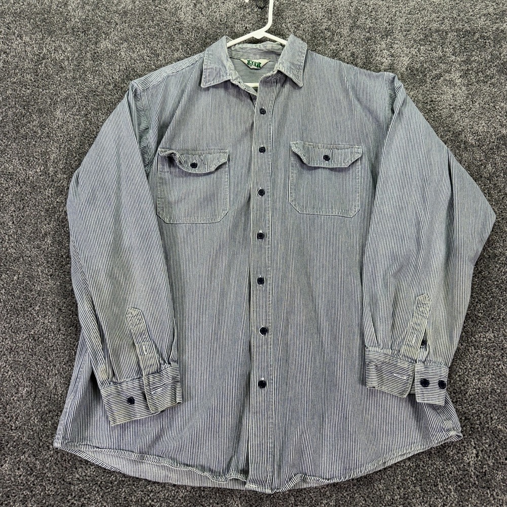 Key Shirt Mens 2XL Blue Stripe Long Sleeve Button Up Workwear Casual Pockets